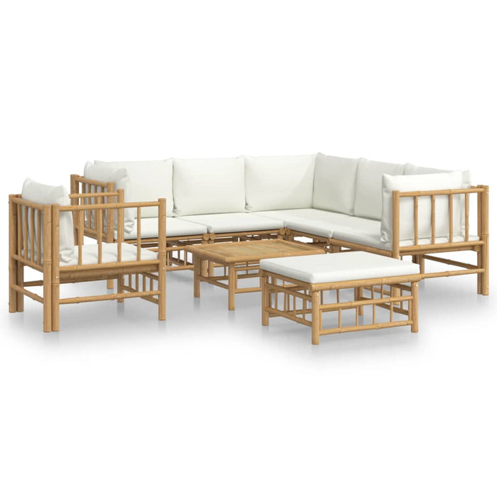 Set mobilier de grădină, cu perne alb crem, 8 piese, bambus - WALTI WALTI