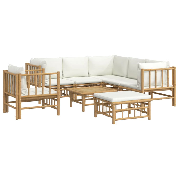 Set mobilier de grădină, cu perne alb crem, 8 piese, bambus - WALTI WALTI