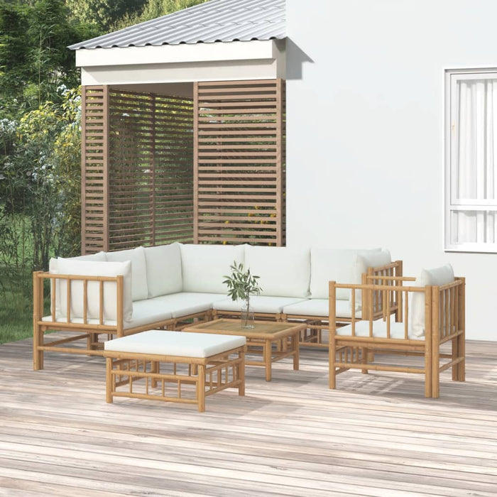 Set mobilier de grădină, cu perne alb crem, 8 piese, bambus - WALTI WALTI