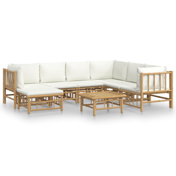 Set mobilier de grădină, cu perne alb crem, 8 piese, bambus - WALTI WALTI