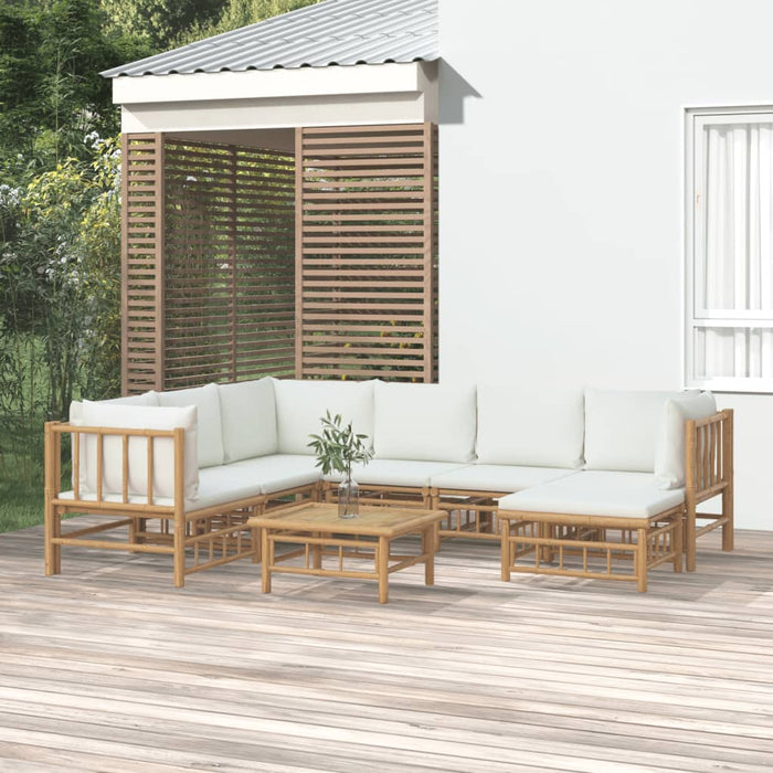 Set mobilier de grădină, cu perne alb crem, 8 piese, bambus - WALTI WALTI