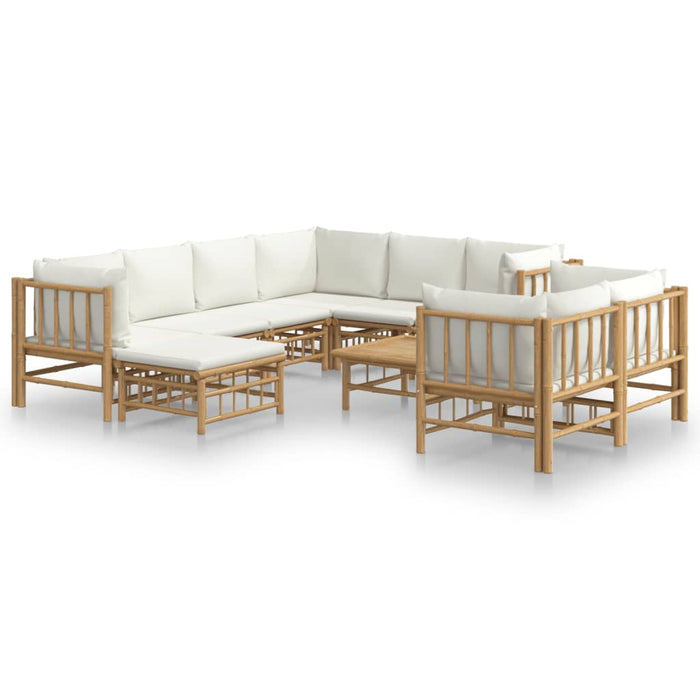 Set mobilier de grădină, cu perne alb crem, 10 piese, bambus - WALTI WALTI