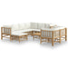 Set mobilier de grădină, cu perne alb crem, 10 piese, bambus - WALTI WALTI