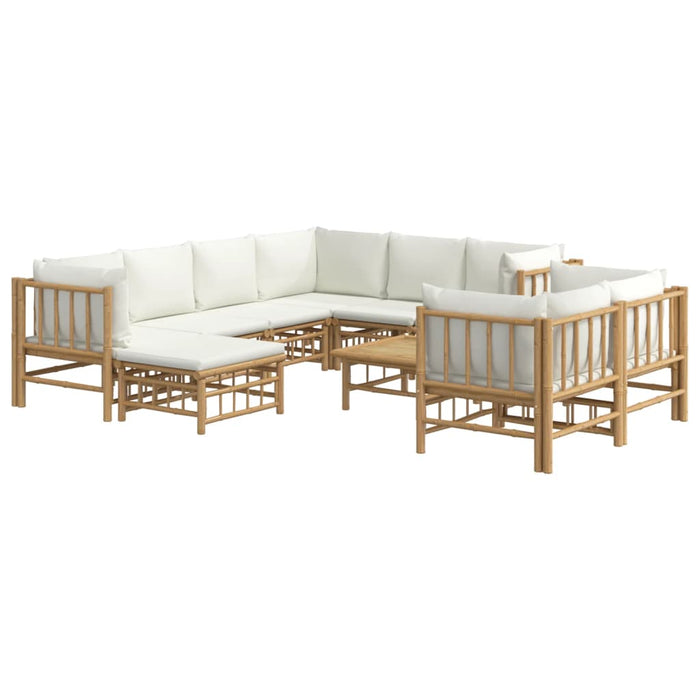 Set mobilier de grădină, cu perne alb crem, 10 piese, bambus - WALTI WALTI