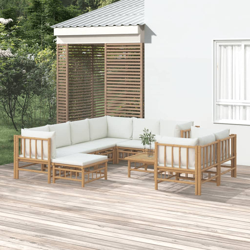 Set mobilier de grădină, cu perne alb crem, 10 piese, bambus - WALTI WALTI