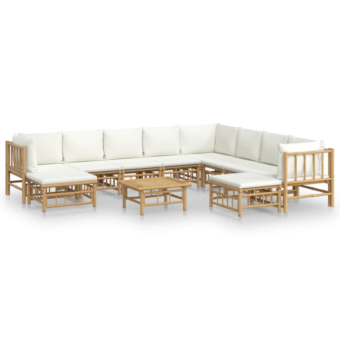 Set mobilier de grădină, cu perne alb crem, 11 piese, bambus - WALTI WALTI
