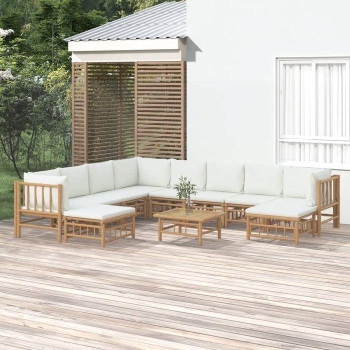 Set mobilier de grădină, cu perne alb crem, 11 piese, bambus - WALTI WALTI