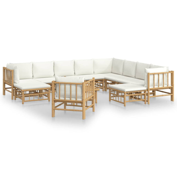 Set mobilier de grădină cu perne alb crem, 12 piese, bambus - WALTI WALTI