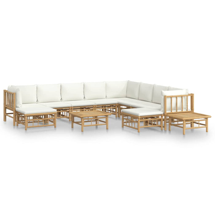 Set mobilier de grădină cu perne alb crem, 12 piese, bambus - WALTI WALTI