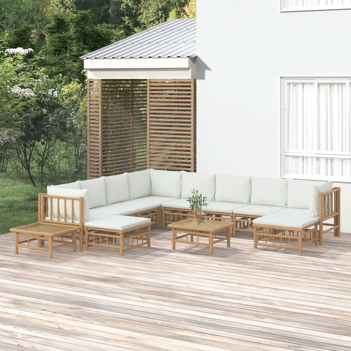 Set mobilier de grădină cu perne alb crem, 12 piese, bambus - WALTI WALTI