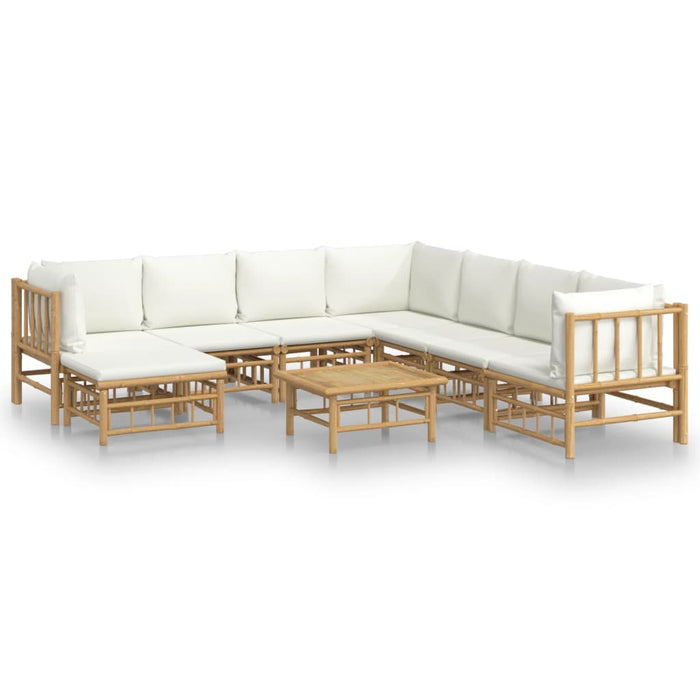 Set mobilier de grădină, cu perne alb crem, 9 piese, bambus - WALTI WALTI