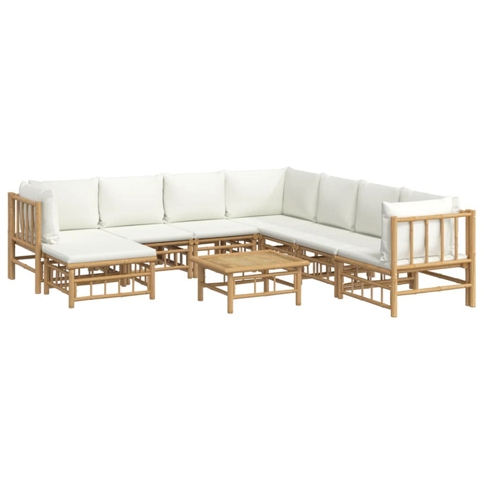Set mobilier de grădină, cu perne alb crem, 9 piese, bambus - WALTI WALTI