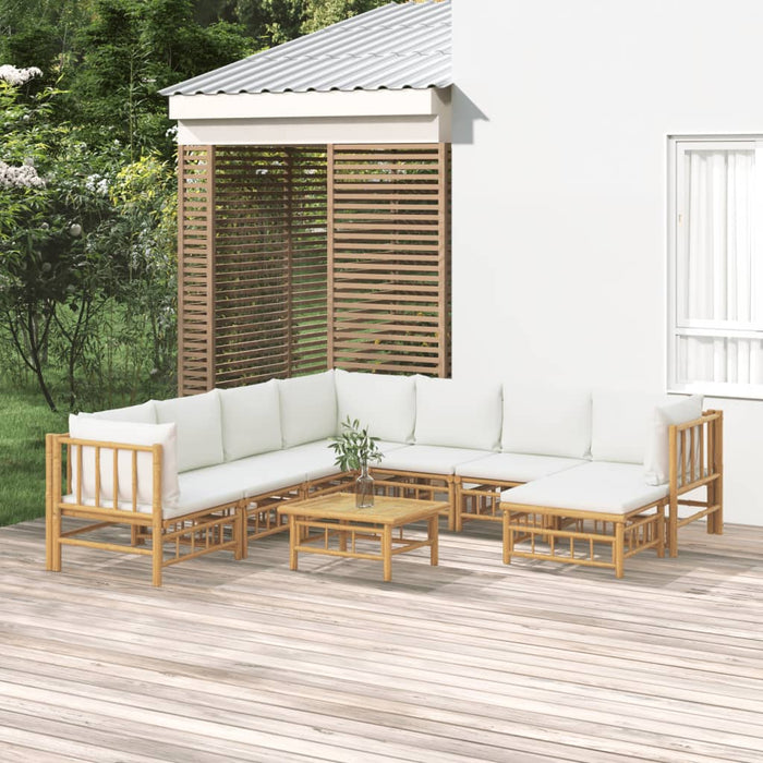 Set mobilier de grădină, cu perne alb crem, 9 piese, bambus - WALTI WALTI