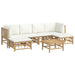 Set mobilier de grădină cu perne alb crem, 7 piese, bambus - WALTI WALTI