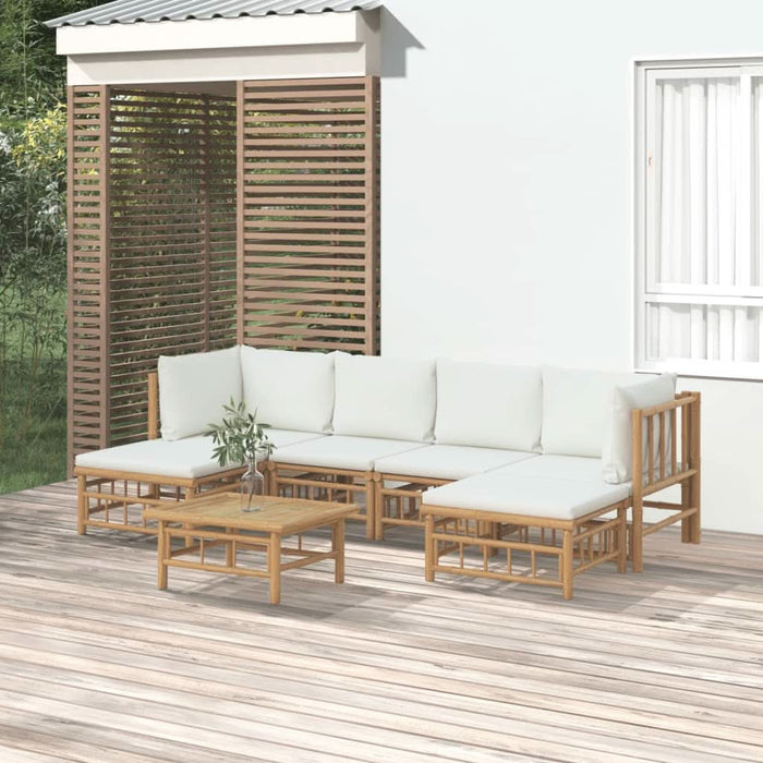 Set mobilier de grădină cu perne alb crem, 7 piese, bambus - WALTI WALTI