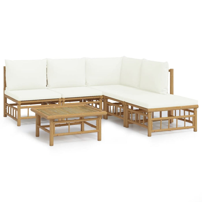 Set mobilier de grădină cu perne alb crem, 6 piese, bambus - WALTI WALTI