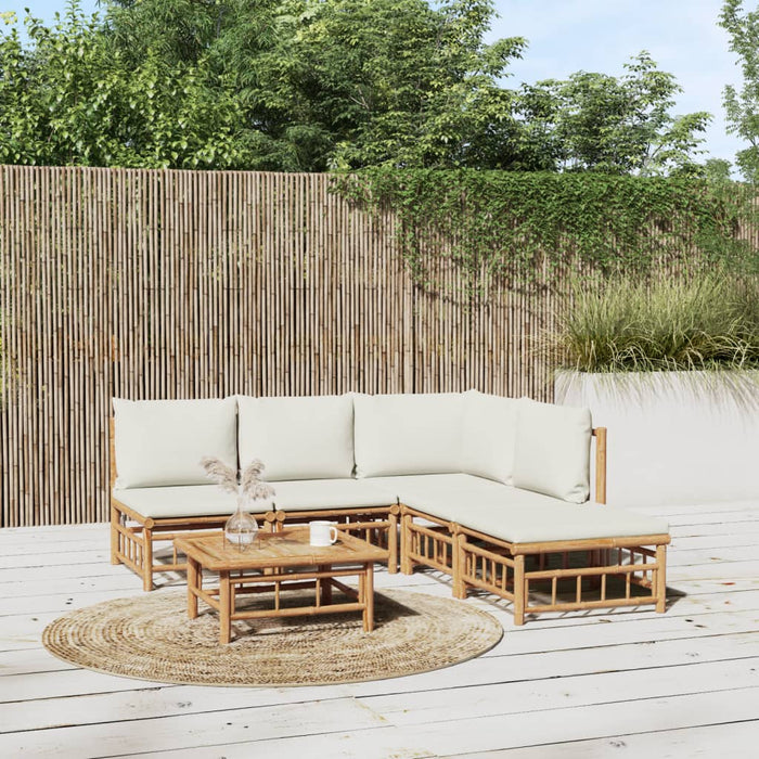 Set mobilier de grădină cu perne alb crem, 6 piese, bambus - WALTI WALTI
