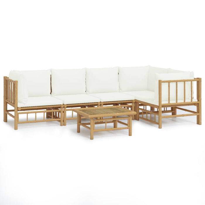 Set mobilier de grădină cu perne alb crem, 6 piese, bambus - WALTI WALTI