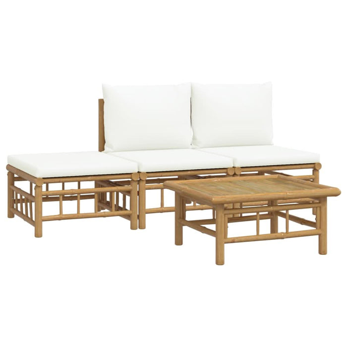 Set mobilier de grădină, cu perne alb crem, 4 piese, bambus - WALTI WALTI