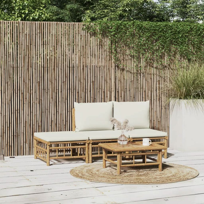 Set mobilier de grădină, cu perne alb crem, 4 piese, bambus - WALTI WALTI