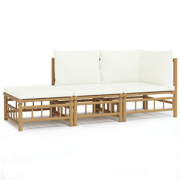 Set mobilier de grădină, cu perne alb crem, 3 piese, bambus - WALTI WALTI