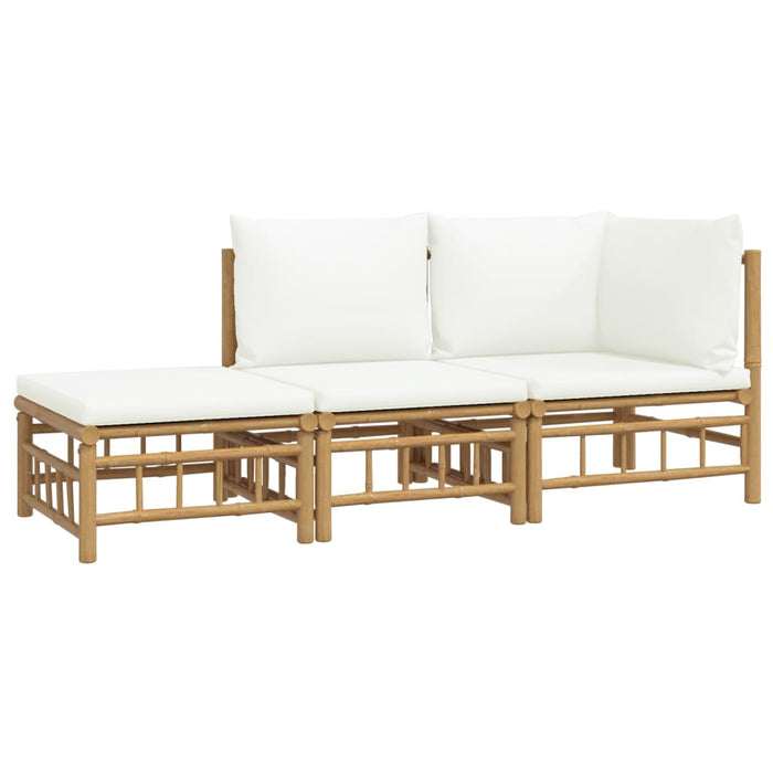 Set mobilier de grădină, cu perne alb crem, 3 piese, bambus - WALTI WALTI