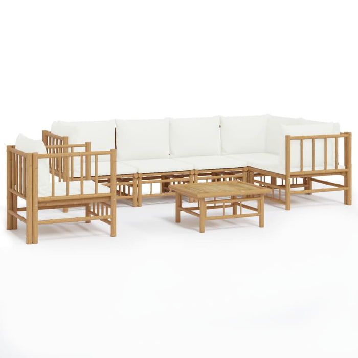 Set mobilier de grădină cu perne alb crem, 7 piese, bambus - WALTI WALTI