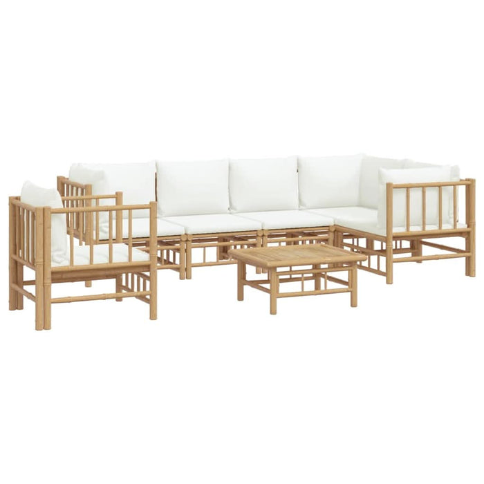 Set mobilier de grădină cu perne alb crem, 7 piese, bambus - WALTI WALTI