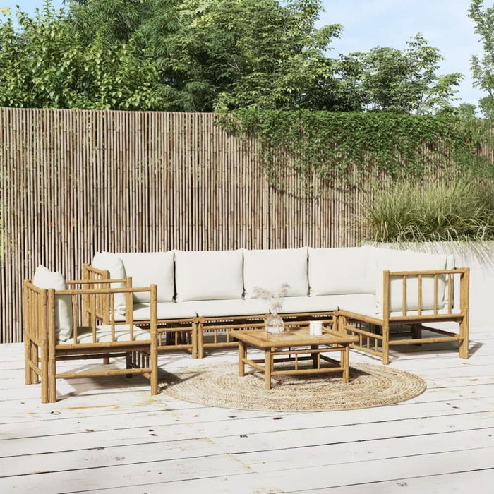 Set mobilier de grădină cu perne alb crem, 7 piese, bambus - WALTI WALTI