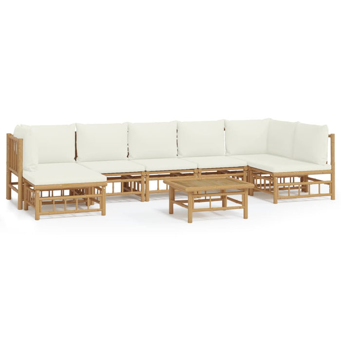 Set mobilier de grădină, cu perne alb crem, 8 piese, bambus - WALTI WALTI