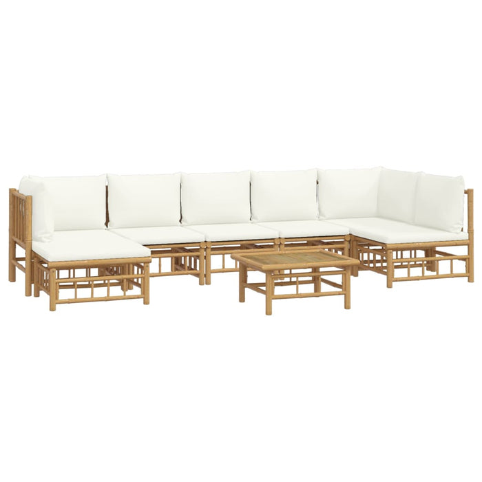 Set mobilier de grădină, cu perne alb crem, 8 piese, bambus - WALTI WALTI