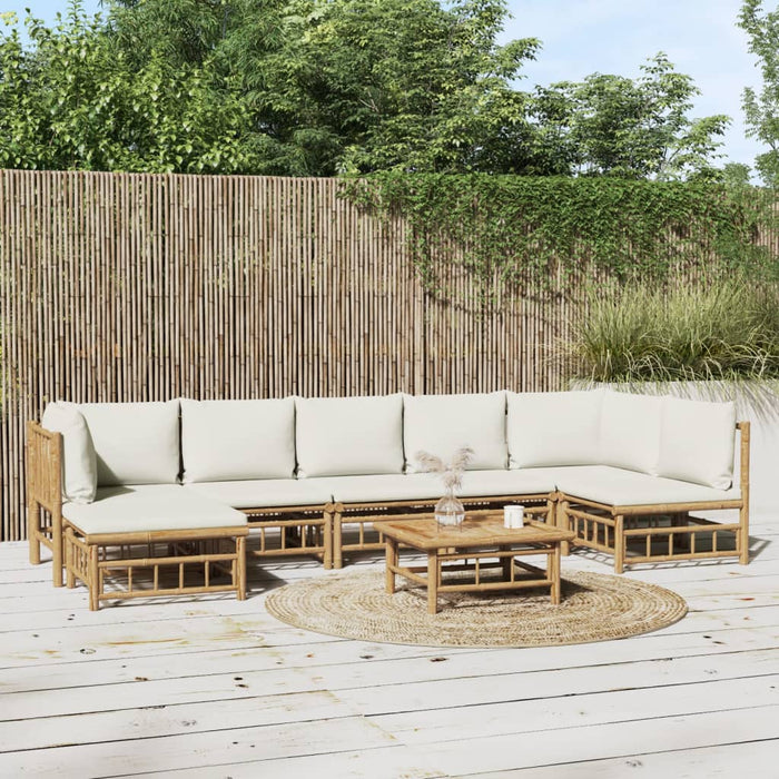 Set mobilier de grădină, cu perne alb crem, 8 piese, bambus - WALTI WALTI