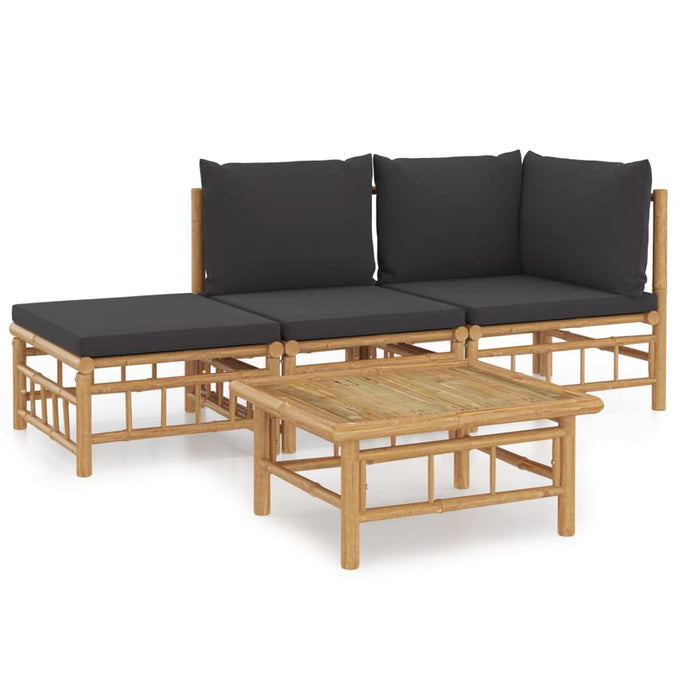 Set mobilier de grădină cu perne gri închis, 4 piese, bambus - WALTI WALTI