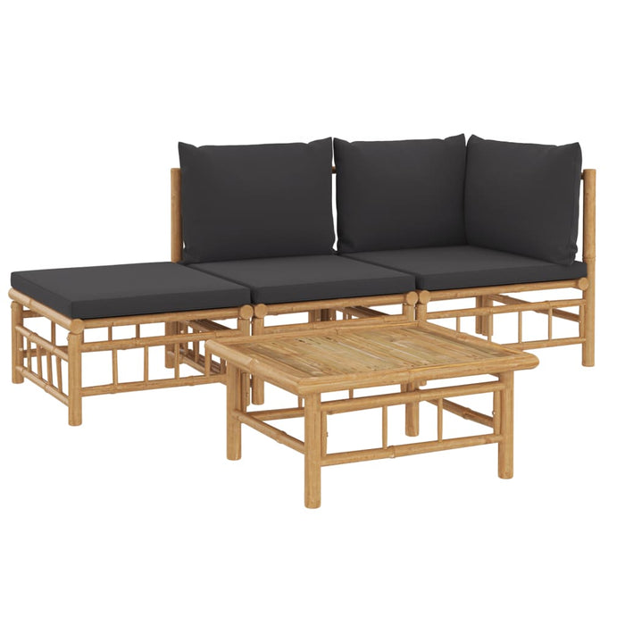Set mobilier de grădină cu perne gri închis, 4 piese, bambus - WALTI WALTI
