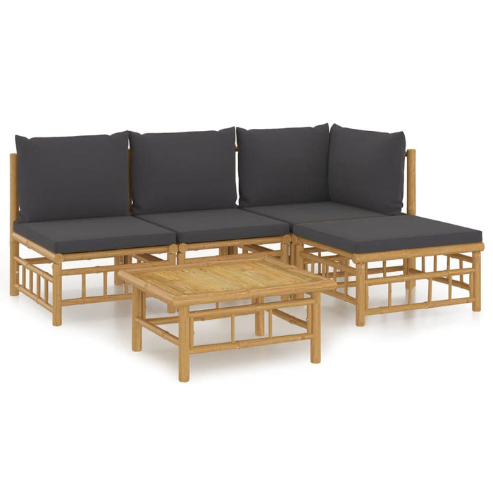 Set mobilier de grădină cu perne gri închis, 5 piese, bambus - WALTI WALTI