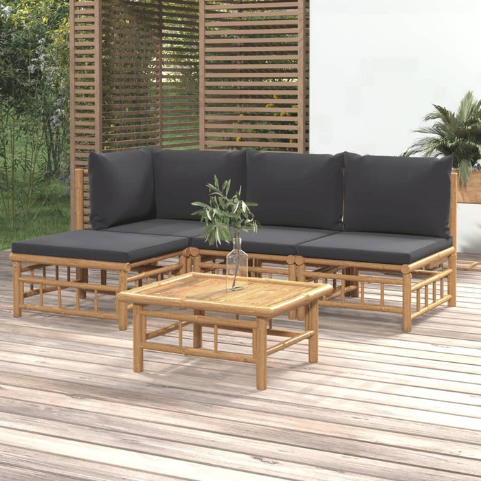 Set mobilier de grădină cu perne gri închis, 5 piese, bambus - WALTI WALTI