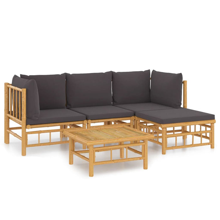 Set mobilier de grădină cu perne gri închis, 5 piese, bambus - WALTI WALTI