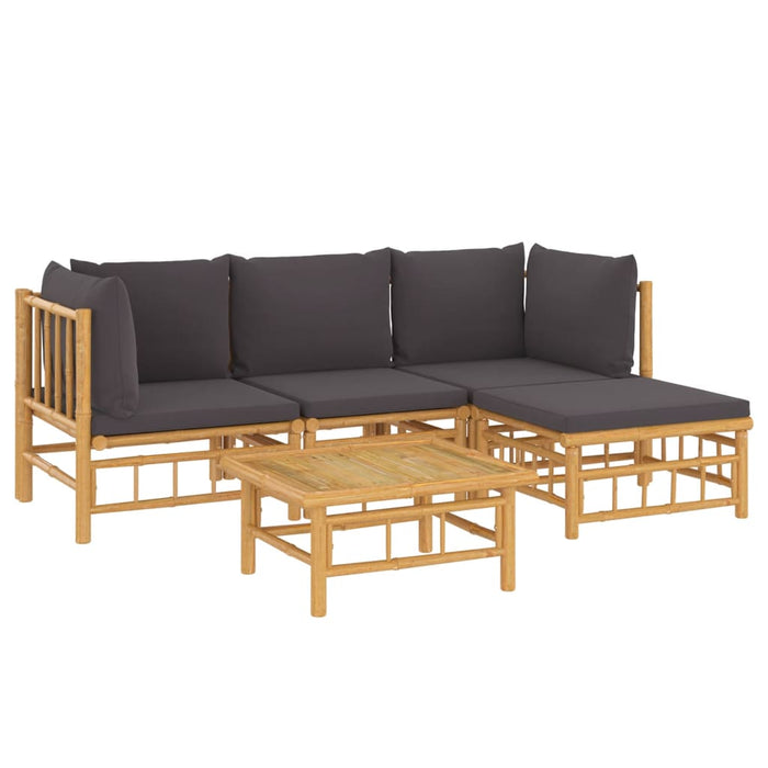 Set mobilier de grădină cu perne gri închis, 5 piese, bambus - WALTI WALTI
