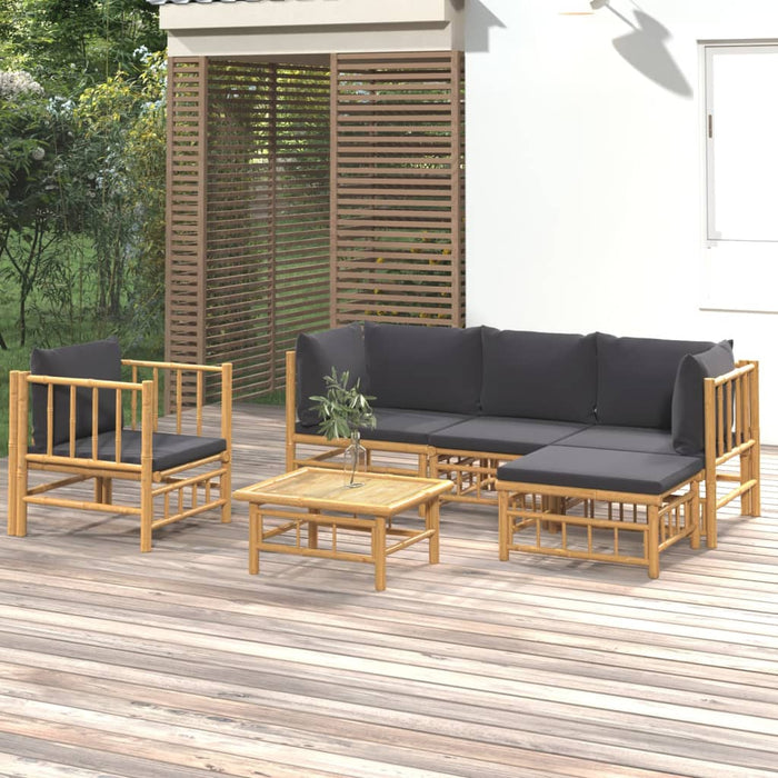 Set mobilier de grădină cu perne gri închis, 6 piese, bambus - WALTI WALTI