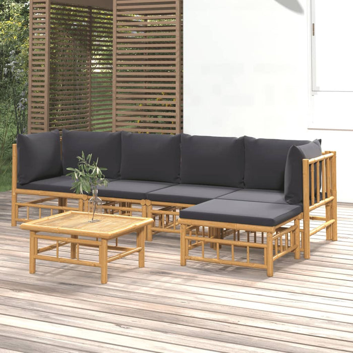 Set mobilier de grădină cu perne gri închis, 6 piese, bambus - WALTI WALTI