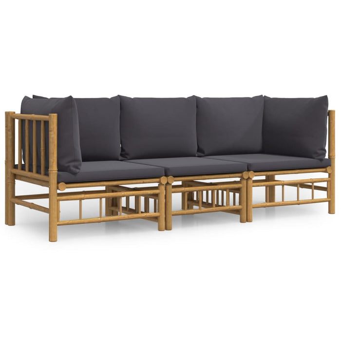Set mobilier de grădină, perne gri închis, 3 piese, bambus - WALTI WALTI