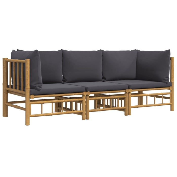 Set mobilier de grădină, perne gri închis, 3 piese, bambus - WALTI WALTI