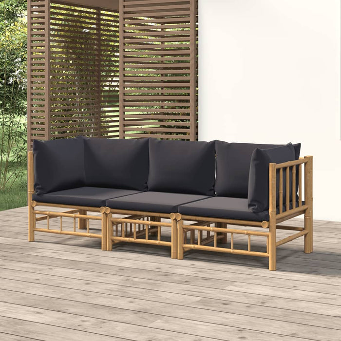 Set mobilier de grădină, perne gri închis, 3 piese, bambus - WALTI WALTI