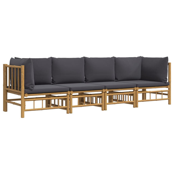 Set mobilier de grădină cu perne gri închis, 4 piese, bambus - WALTI WALTI