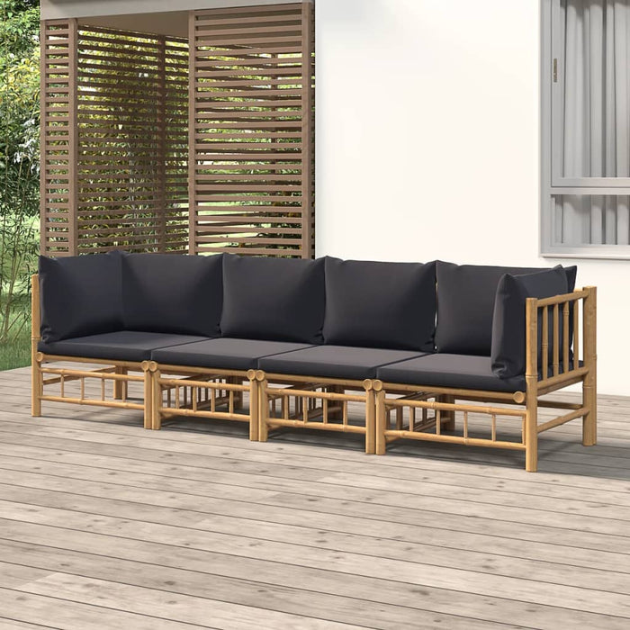 Set mobilier de grădină cu perne gri închis, 4 piese, bambus - WALTI WALTI