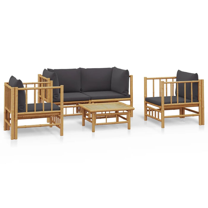 Set mobilier de grădină cu perne gri închis, 5 piese, bambus - WALTI WALTI