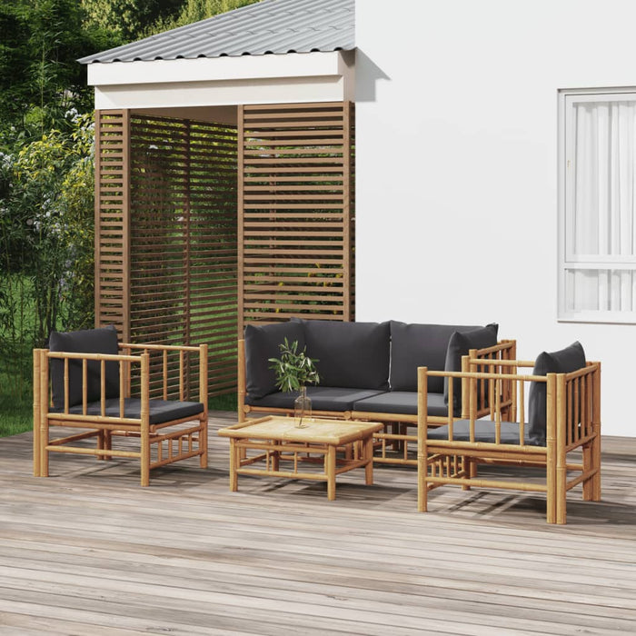 Set mobilier de grădină cu perne gri închis, 5 piese, bambus - WALTI WALTI