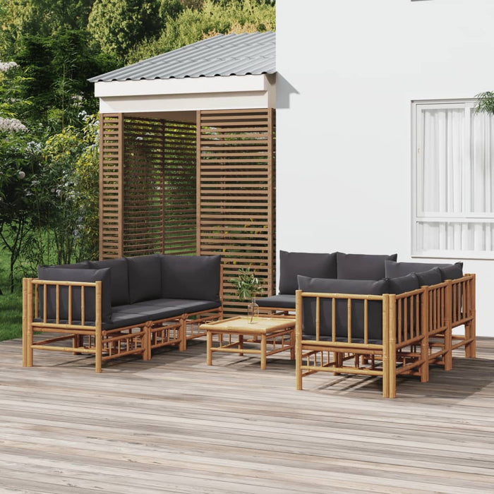 Set mobilier de grădină cu perne gri închis, 9 piese, bambus - WALTI WALTI