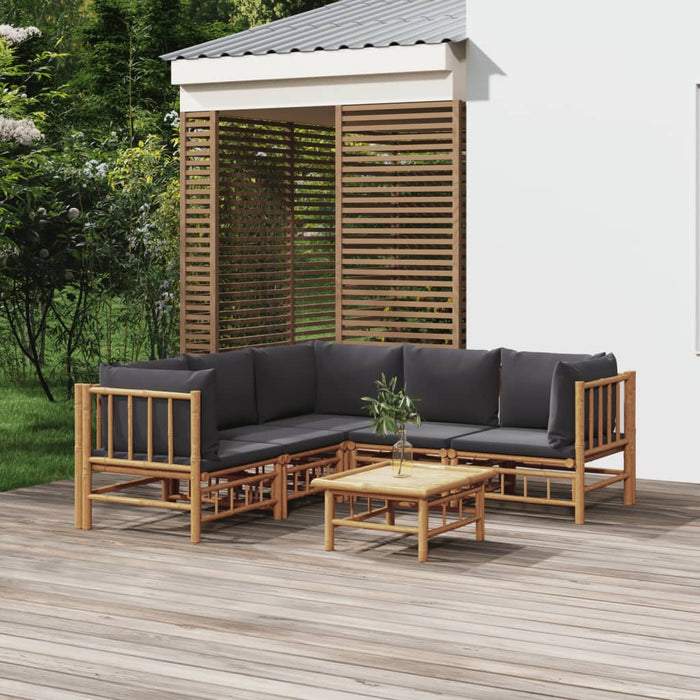 Set mobilier de grădină cu perne gri închis, 6 piese, bambus - WALTI WALTI