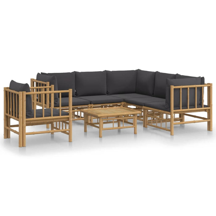 Set mobilier de grădină cu perne gri închis, 7 piese, bambus - WALTI WALTI